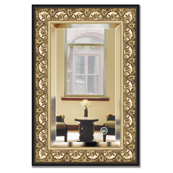 veidrodis su remu auksinis