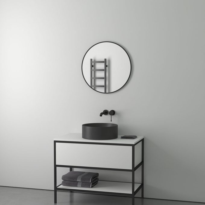 Round mirror with black frame