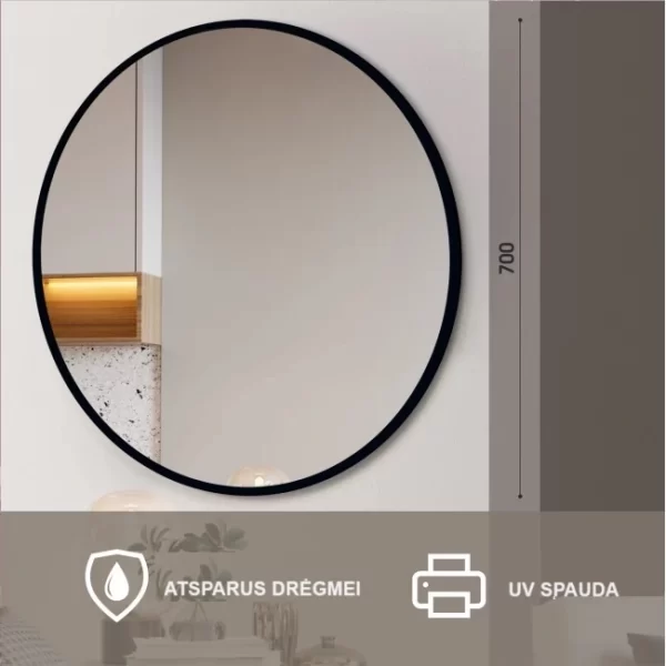 Apvalus veidrodis su juodu remu