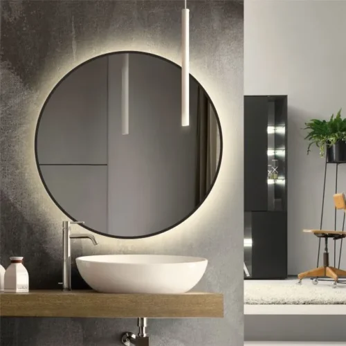 Round mirror with black frame