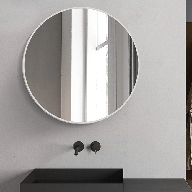 Apvalus veidrodis su baltu remu 90