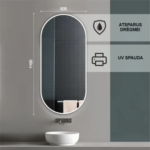 Oval mirror with white frame