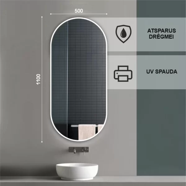 Ovalus veidrodis su baltu remu