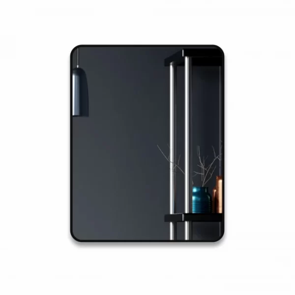 Veidrodis uzapvalintais kampais ir juodu remeliu