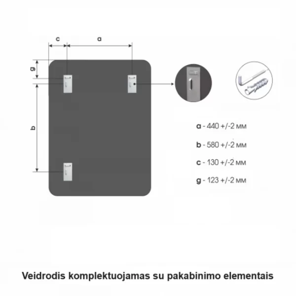 Veidrodis uzapvalintais kampais 90x70