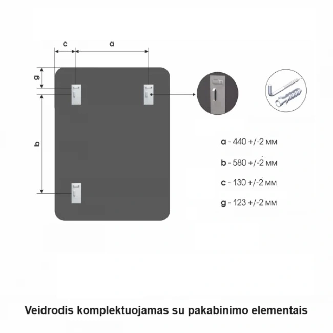Veidrodis uzapvalintais kampais 90x70