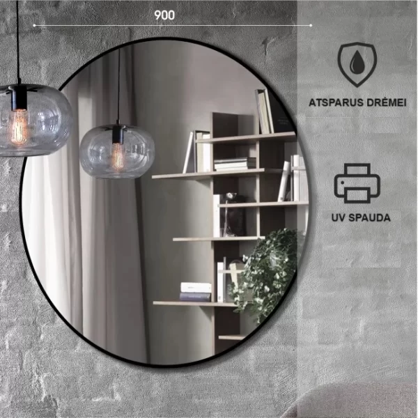 Apvalus veidrodis su juodu remu