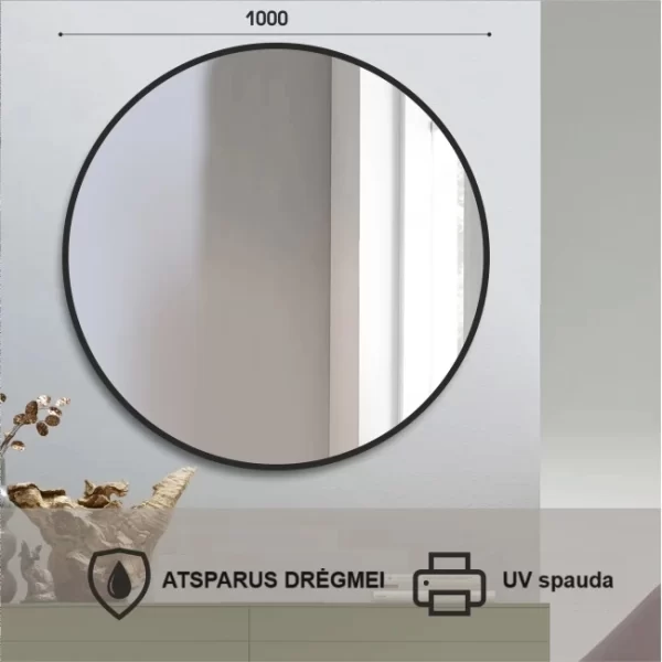 Apvalus veidrodis su juodu remu