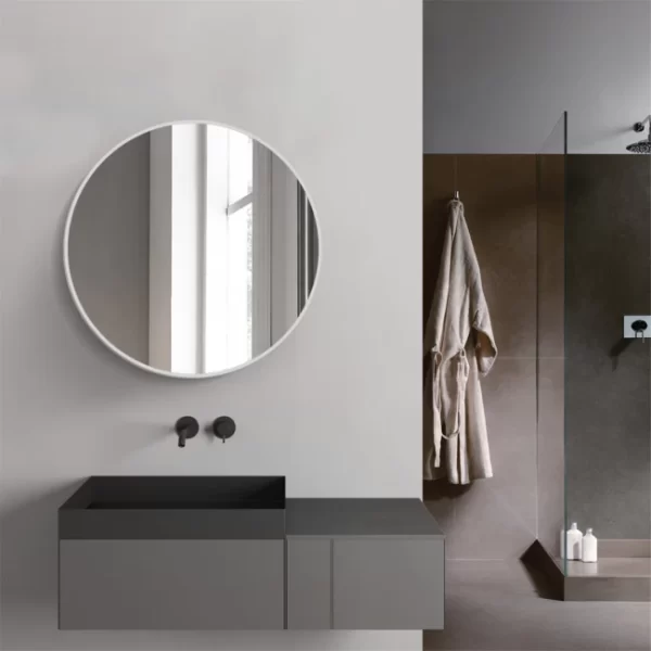 Apvalus veidrodis su baltu remu 50 cm