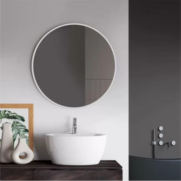 Apvalus veidrodis su baltu remu 60 cm