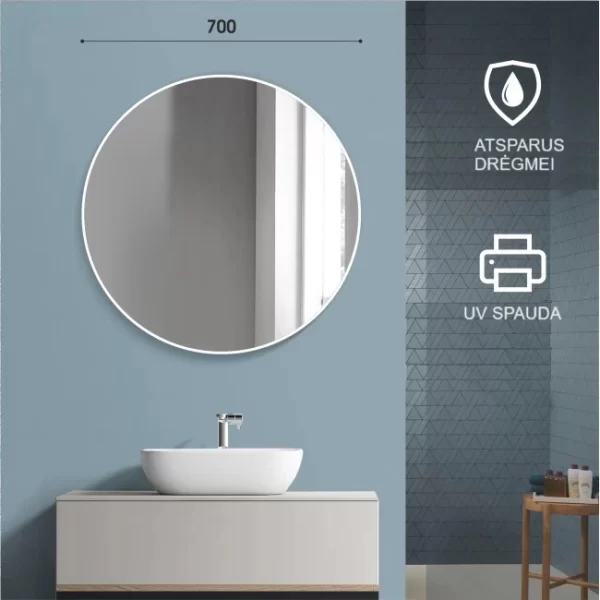 Apvalus veidrodis su baltu remu 70 cm