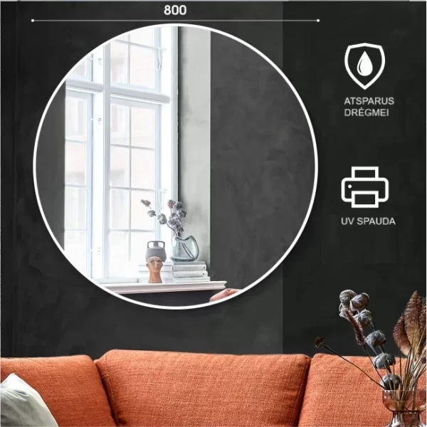 Apvalus veidrodis su baltu remu 80 cm