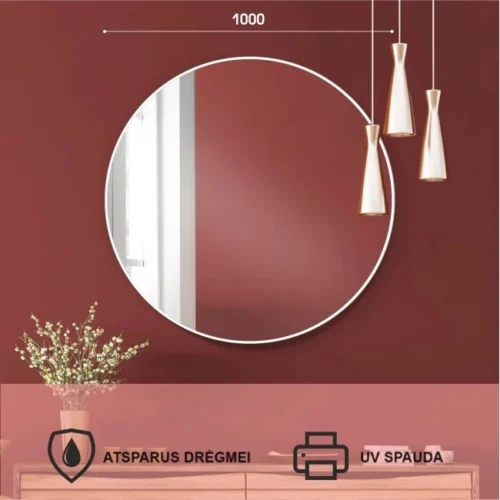 Round mirror with white frame100 cm