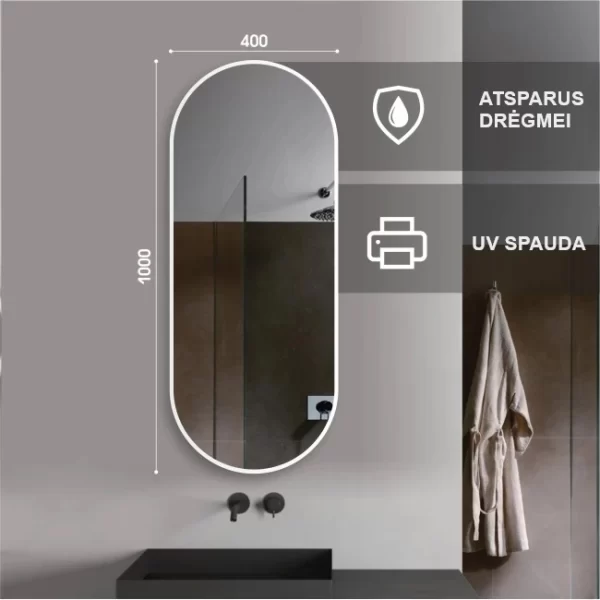 Ovalus veidrodis su baltu remu