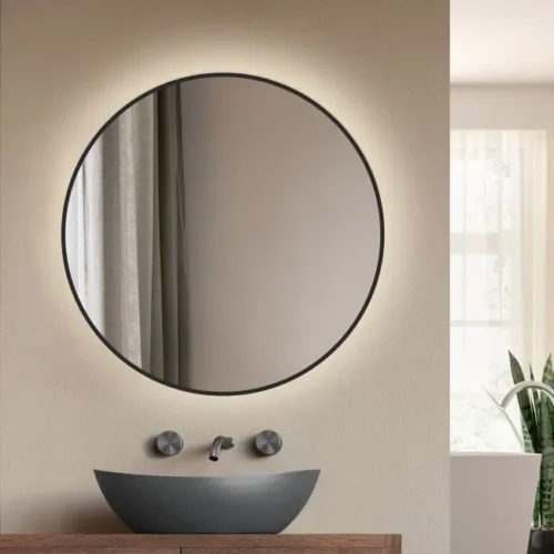 Bathroom mirror with black frame