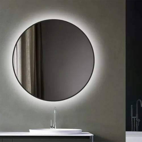 Bathroom mirror with black frame
