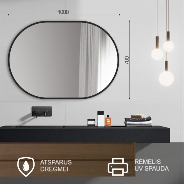 Ovalus veidrodis su juodu remu 70x100
