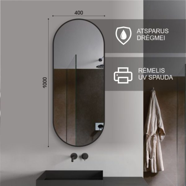 Ovalus veidrodis su juodu remu 40x100