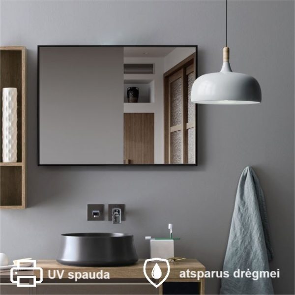 VEIDRODIS SU JUODU RĖMU 60×80 CM