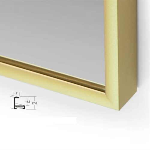 Pastatomas veidrodis su aukso spalvos remu