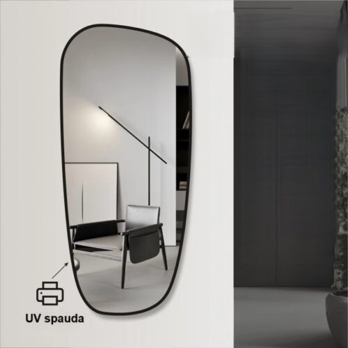 Netaisyklingos formos veidrodis su juodu rėmeliu 65x150 cm