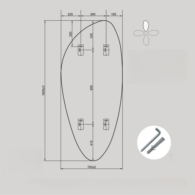 Netaisyklingos formos veidrodis su juodu remeliu 70x160