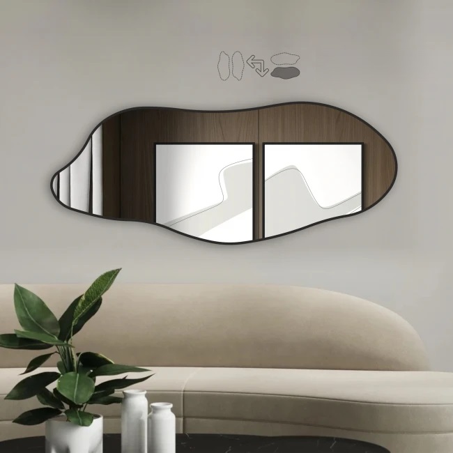 Netaisyklingos formos veidrodis su juodu rėmeliu 62x150 cm