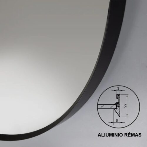 Apvalus veidrodis su juodu remu 70 cm